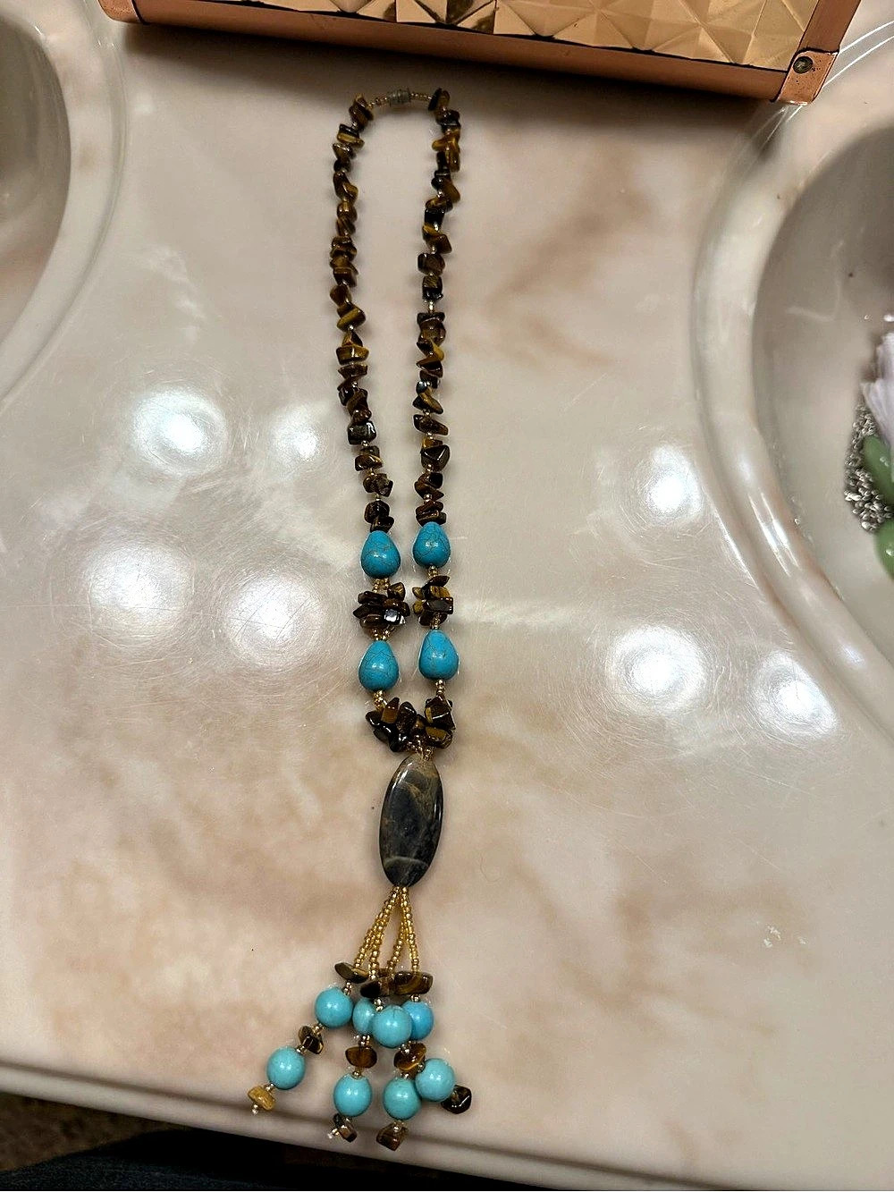 Turquoise & Brown Statement Pendant Necklace